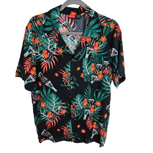 Coca Cola Mens Floral Shirt Hawaiian Sz S All Over Print Casual Travel Vacation - Picture 1 of 9